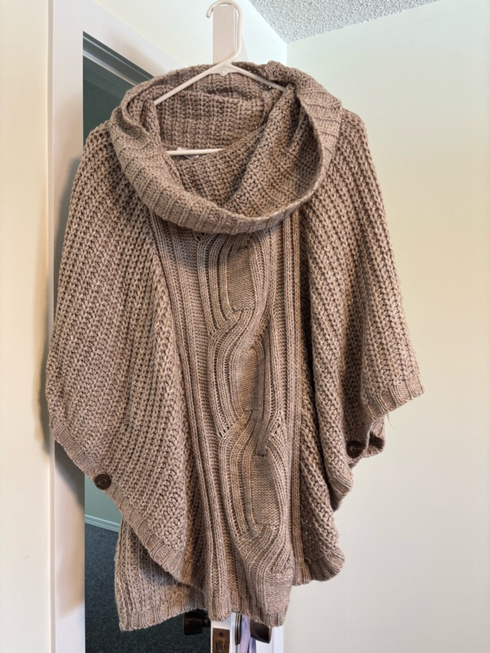 Point Zero Taupe Cable Cowl Neck Sweater Poncho